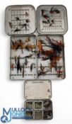 3x Wheatley Slim Alloy Fly Tins with assorted flies wet and dry, a small, lidded case with 2 lids