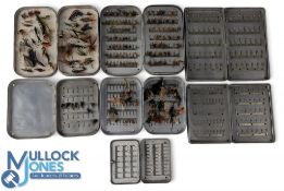 7x Wheatley alloy fly boxes, in various sizes, including 2 stamped Allcock of Redditch, 2x swing