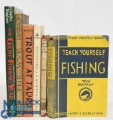 Six Hardback Fishing Books to include Teach Yourself Fishing 1950 Tom Rodway first edition, Hints on