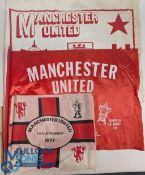 Three Period Manchester United Flags, a 1976 Wembley Cup Final silk flag, 1977 FA cup winners, and
