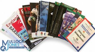 Barbarians v England etc Rugby Programmes (19): 1990, 2001-06 inc, 2008-15 inc, & 2017-2019 inc.