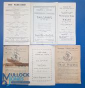 Six 1945-46 Wigan Away Rugby League Programmes: to include 22nd September 1945 v Oldham, October