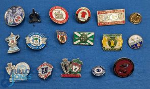 17x British Football Badges, metal and enamel - Barnsley, Manchester City, Liverpool, Sunderland,