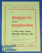 1964/65 Glentoran v Panathinaikos EC match programme at The Oval, Belfast 16 September 1964, large