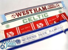 Four Vintage Football Team Scarves: Celtic, Arsenal, Queens Park Rangers and West Ham, all in good
