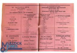 1970 NZ tour to S Africa Rugby Programme v Boland: At Wellington, large pink scarcer foldover sheet.