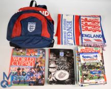 England Football International Backpack, two good c1970 England scarfs, assorted international