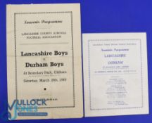 Lancashire Schools representative official match programme 4 page card (includes lunch itinerary
