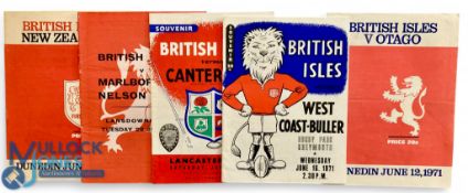 1971 British & I Lions in NZ Rugby Programmes (5): v Otago, West Coast-Buller, Canterbury,