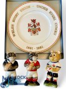 Rugby Ceramics (4): WRU Centenary Royal Worcester Ceramic embossed plate, boxed; plus three