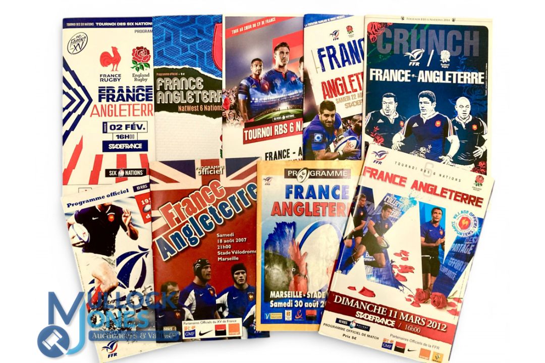 2003-2020 France v England Rugby Programmes (9): 2003, 2007 & 2015 RWC August warm-ups; plus 2010 to