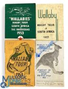 1953 Four Wallaby Rugby Tour to SA Itineraries (4): All different, small neat cards. One with ink