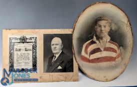 Early Wigan Rugby League Photograph and coloured portrait: photograph image of Herny Jersey Flagg