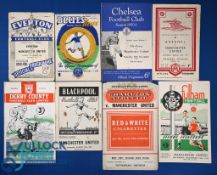 1950/51 Manchester Utd away match programmes to include Everton (creases, tears, re-stapled, overall