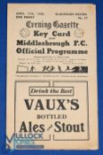 1947/48 Middlesbrough v Blackburn Rovers Div. 1 match programme 17 April 1948; 4 page issue frail