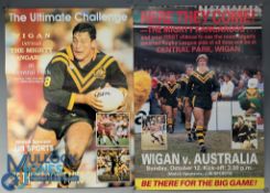 Two 1990 Wigan Rugby League v Australia Posters - 14th October 1990 at Central Park, size 42cm x