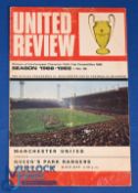 Very Scarce POSTPONED 1968/69 Manchester Utd v Queens Park Rangers Div. 1 match programme No. 16, 28