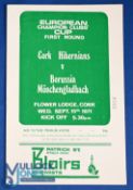 1971/72 Cork Hibernians v Borussia Monchengladbach European Cup match programme 15 September 1971 at