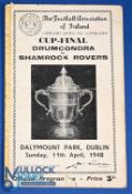 1948 FA of Ireland Cup final Drumcondra v Shamrock Rovers match programme at Dalymount Park,