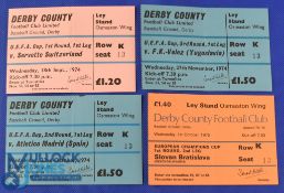 Selection of Derby County home match tickets to include 1974/75 Servette (UEFA), Atletico Madrid (