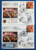 2009-10 Wolverhampton Wanders Return to the Premiership multi signed covers, 2 covers with full team