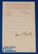 Pre-WW1 Manchester United Football Club Ltd letter headed paper with typed message to R Roberts (