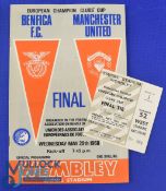 1968 European Cup final Manchester Utd v Benfica at Wembley match programme 29 May 1968; plus