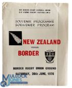 1970 NZ tour to S Africa Rugby Programme v Border: Tour opener at East London, large format, one
