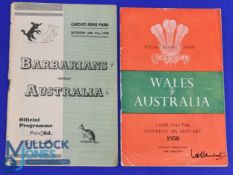 Australia in Wales 1947-58 Rugby Programmes (3): Issues at Newport, at Cardiff v Barbarians, first