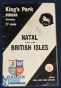Scarce 1962 British & Irish Lions Rugby Programme: v Natal at Durban, worn official issue with a few