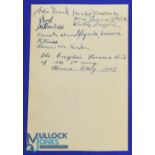 1945 Autograph card signed by the 5th Army side v FA Army Touring XI in Florence 20 May 1945; the