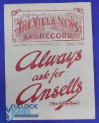 Pre-War 1931/1932 Aston Villa v Manchester Utd Central League reserve match programme dated 2