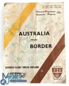 1963 Border v Australia worn but signed Rugby Programme: Large format colourful cover with signs