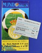 1975/76 Real Madrid v Derby County European Cup match programme 5 November 1975 at the Bernabeu;