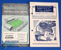 1955/56 Manchester City v Glasgow Rangers friendly match programme Wednesday 12 October 1955, good