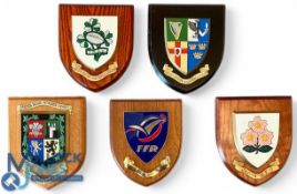 Rugby National & District 'Shield' Wall Plaques (5): The traditional painted wood shield shaped