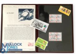 Rugby Stamps Folder & Loose (5): Maroon leatherette A4 size stiff folder with notes on and two