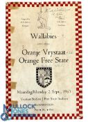 1963 Rare Orange Free State v Australia Rugby programme: Has minor loss & taped spine but hard to