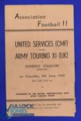 1945 United Services (CMF) v British Army Touring XI (UK) 4 page match programme at the Vomero