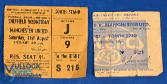TICKET: 1968/69 Sheffield Wednesday v Manchester Utd 31 August 1968, South Stand seat Row S, seat