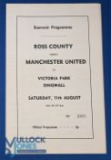 1973/74 Ross County v Manchester Utd friendly match 4 page programme 11 August 1973 at the