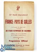 1957 France v Wales Rugby Programme: Classic French Fifties Flimsy, for the 19-13 Rees Stephens-