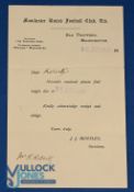 Pre-WW1 1912/1913 Manchester United Football Club Ltd letter headed to R Roberts (player) from J J