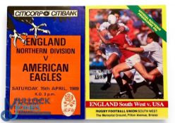 1989 the USA in England Rugby Programmes (2): v England SW & v England Northern Division. VG
