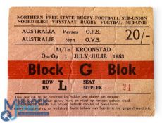 1953 Ticket for Orange Free State Rugby Match v Australia: Creased but o/wise G, clean clear