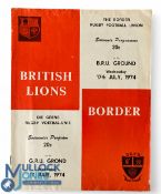 1974 British & I Lions v Border Rugby Programme: Large format with bold cover design, light wear,