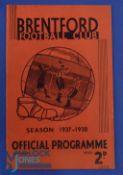 Pre-War 1937/1938 FAC match programme Brentford v Manchester Utd 12 February 1938; fair/good. (1)