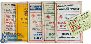 1947-1951 Postwar Wales Rugby Programmes & Ticket (6): v England 47 & 53, v Scotland home 48 &