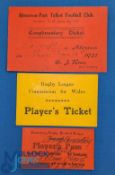 1921 Rugby Union & League Pass Tickets, to include an Aberavon Port Talbot Football club