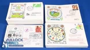 95x Football Match First Day Covers: English league cup and international matches, none are signed -